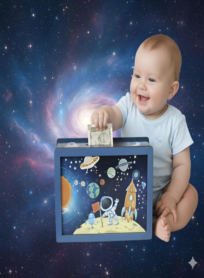 DARSHANAM WORLD Space Theme Money Bank for Kids | Baby Learning Piggy Bank | Cartoon Astronaut Rocket Design Coin & Cash Saving Box | Educational Gift for Children (Galaxy) - Image 5